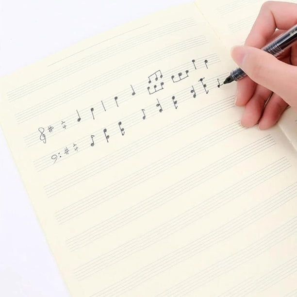 Main écrivant des notes sur une partition musicale vierge